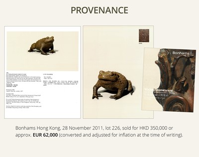 Lot 171 - A RARE YIXING FIGURE OF A TOAD, SIGNED CHEN MINGYUAN, EARLY QING DYNASTY