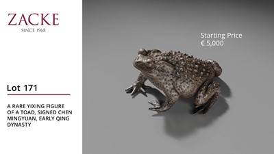 Lot 171 - A RARE YIXING FIGURE OF A TOAD, SIGNED CHEN MINGYUAN, EARLY QING DYNASTY