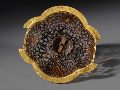 Lot 110 - A CLOISONNÉ ENAMEL AND GILT-BRONZE TRIPOD CENSER AND COVER, QIANLONG