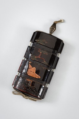 Lot 1415 - A THREE-CASE LACQUER INRO DEPICTING A MOUNTAIN VIEW