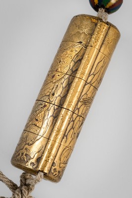 Lot 1409 - KAJIKAWA: A FINE FOUR-CASE LACQUER INRO DEPICTING CRANES