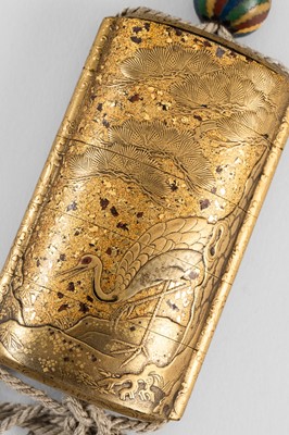 Lot 1409 - KAJIKAWA: A FINE FOUR-CASE LACQUER INRO DEPICTING CRANES