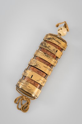 Lot 1408 - YOYUSAI: A FINE FIVE-CASE LACQUER INRO WITH SCENIC LOCATIONS