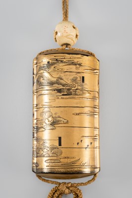 Lot 1408 - YOYUSAI: A FINE FIVE-CASE LACQUER INRO WITH SCENIC LOCATIONS