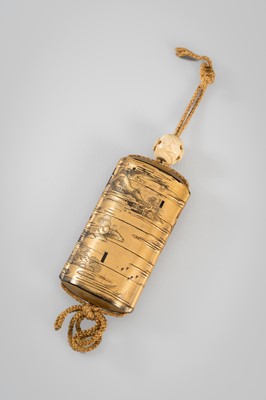 Lot 1408 - YOYUSAI: A FINE FIVE-CASE LACQUER INRO WITH SCENIC LOCATIONS