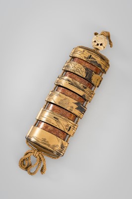 Lot 1408 - YOYUSAI: A FINE FIVE-CASE LACQUER INRO WITH SCENIC LOCATIONS