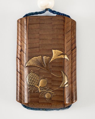 Lot 1422 - A RARE BAMBOO AND MARQUETRY INRO, ZESHIN SCHOOL