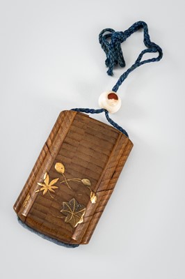 Lot 1422 - A RARE BAMBOO AND MARQUETRY INRO, ZESHIN SCHOOL