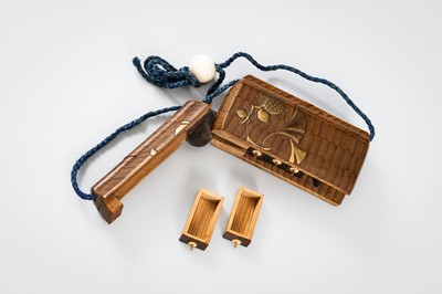 Lot 1422 - A RARE BAMBOO AND MARQUETRY INRO, ZESHIN SCHOOL