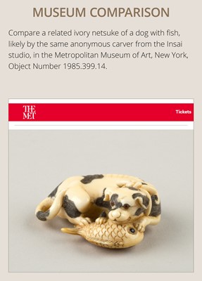 Lot 471 - AN IVORY NETSUKE OF A CAT AND OCTOPUS