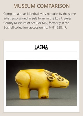 Lot 159 - OHARA MITSUSADA: AN IVORY NETSUKE OF AN OX-FORM OMAMORI