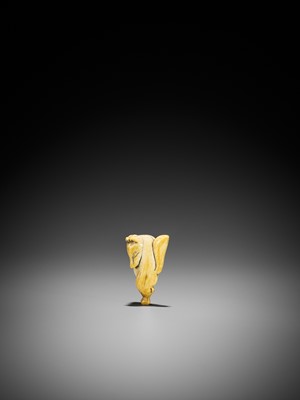 Lot 1491 - AN IVORY NETSUKE OF A DANCING KITSUNE