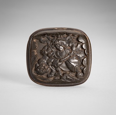 Lot 1788 - A PRESSED HORN MANJU NETSUKE OF HADESU AND THE TIGER