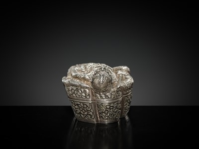 Lot 152 - A SILVER REPOUSSÉ ‘MACCHANU’ BOX AND COVER, PHNOM PENH, CIRCA 1900