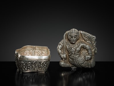 Lot 152 - A SILVER REPOUSSÉ ‘MACCHANU’ BOX AND COVER, PHNOM PENH, CIRCA 1900