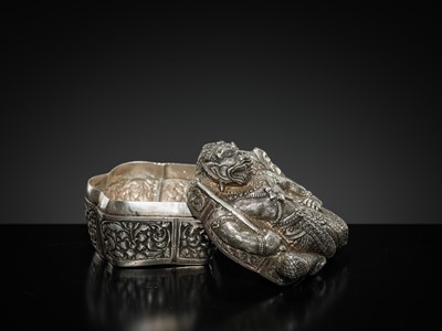 Lot 152 - A SILVER REPOUSSÉ ‘MACCHANU’ BOX AND COVER, PHNOM PENH, CIRCA 1900