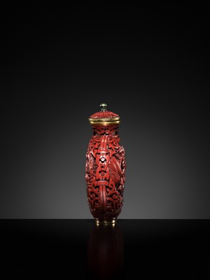 Lot 469 - A CINNABAR LACQUER ‘COURT LADIES’ SNUFF BOTTLE, 19TH CENTURY