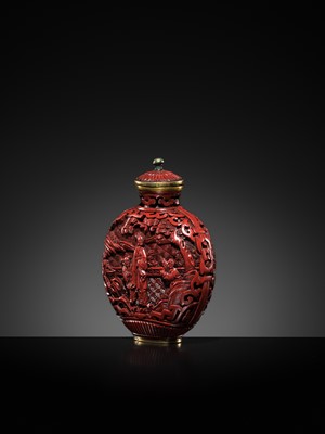 Lot 469 - A CINNABAR LACQUER ‘COURT LADIES’ SNUFF BOTTLE, 19TH CENTURY