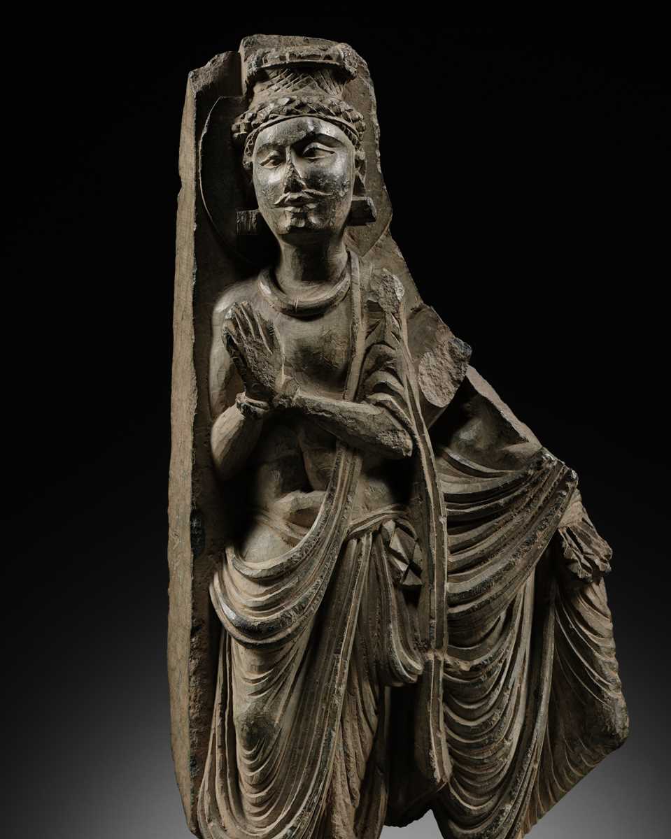 Lot 572 - A GRAY SCHIST RELIEF OF INDRA, ANCIENT REGION OF GANDHARA, 2ND-3RD CENTURY