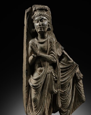 Lot 572 - A GRAY SCHIST RELIEF OF INDRA, ANCIENT REGION OF GANDHARA, 2ND-3RD CENTURY