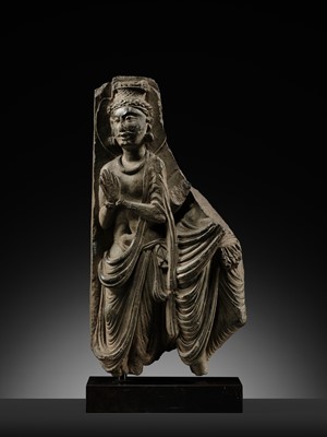 Lot 572 - A GRAY SCHIST RELIEF OF INDRA, ANCIENT REGION OF GANDHARA, 2ND-3RD CENTURY