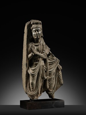 Lot 572 - A GRAY SCHIST RELIEF OF INDRA, ANCIENT REGION OF GANDHARA, 2ND-3RD CENTURY