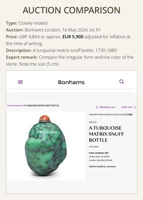 Lot 451 - A TURQUOISE MATRIX PEBBLE SNUFF BOTTLE, 1730-1880