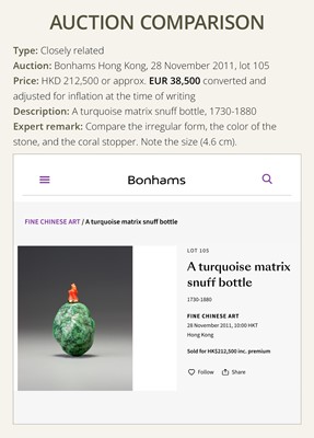 Lot 451 - A TURQUOISE MATRIX PEBBLE SNUFF BOTTLE, 1730-1880