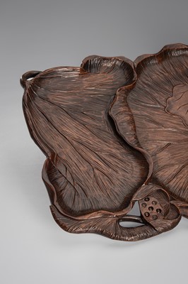 Lot 99 - A FINELY CARVED WOOD KOBON (INCENSE TRAY) WITH LOTUS