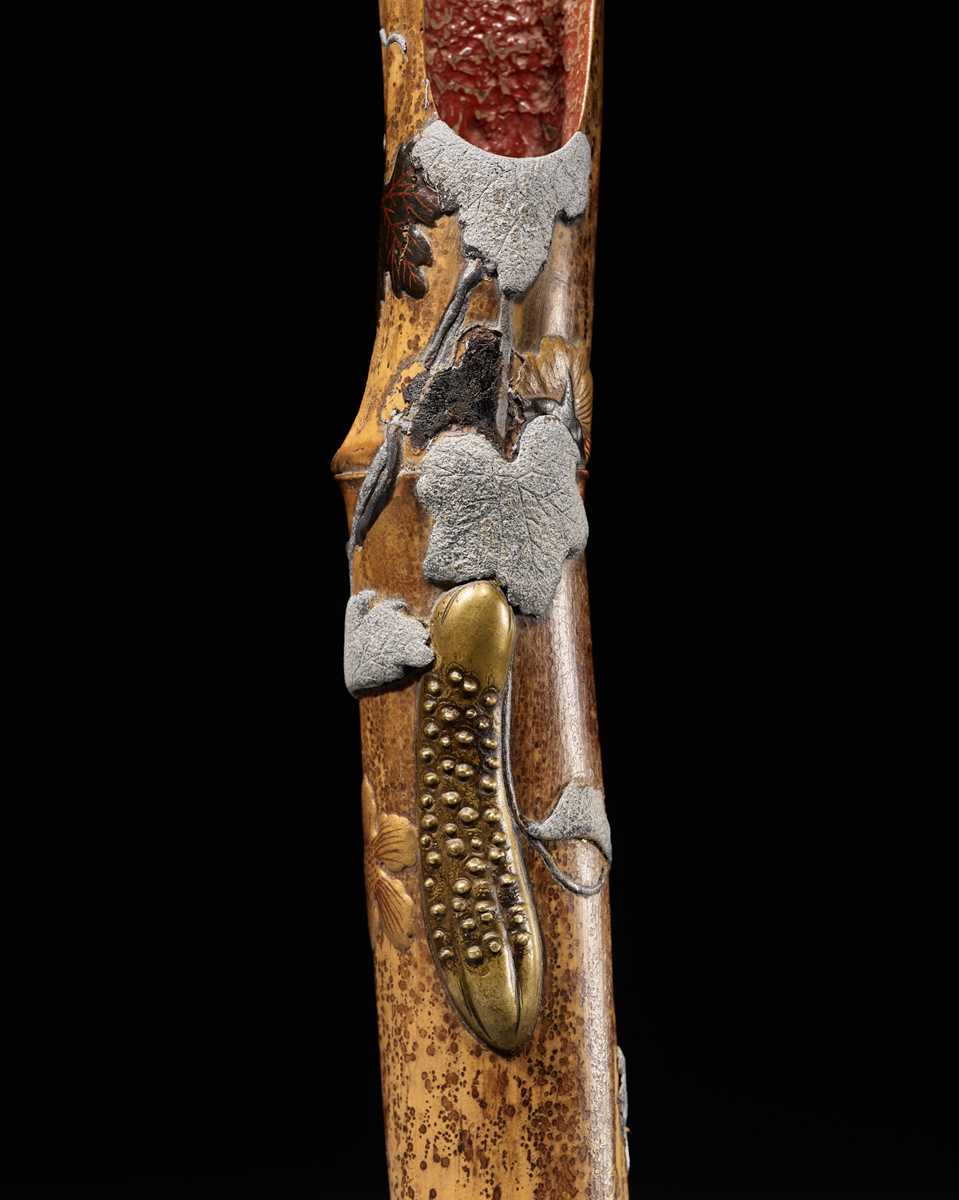 A VERY LARGE RINPA-STYLE KISERUZUTSU (PIPE CASE) WITH LEAFY VINES AND GOURDS