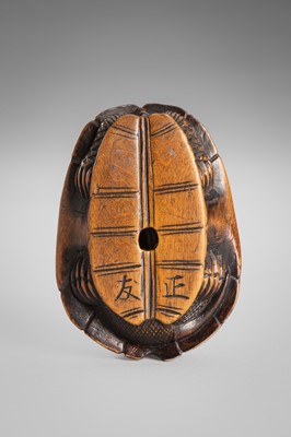 Lot 389 - MASATOMO: A WOOD NETSUKE OF A TORTOISE