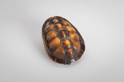 Lot 389 - MASATOMO: A WOOD NETSUKE OF A TORTOISE