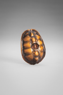 Lot 389 - MASATOMO: A WOOD NETSUKE OF A TORTOISE