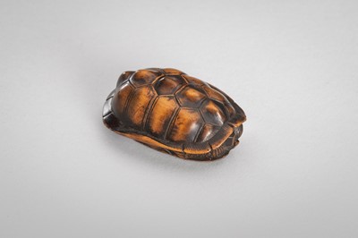 Lot 389 - MASATOMO: A WOOD NETSUKE OF A TORTOISE