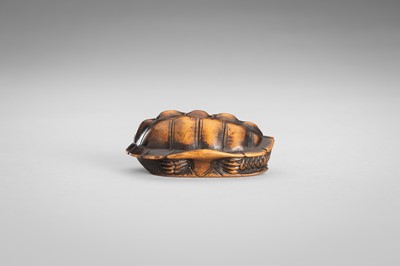 Lot 389 - MASATOMO: A WOOD NETSUKE OF A TORTOISE