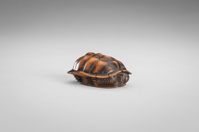 Lot 389 - MASATOMO: A WOOD NETSUKE OF A TORTOISE