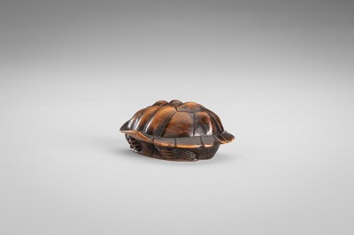Lot 389 - MASATOMO: A WOOD NETSUKE OF A TORTOISE
