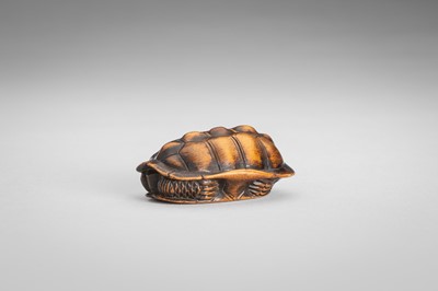 Lot 389 - MASATOMO: A WOOD NETSUKE OF A TORTOISE