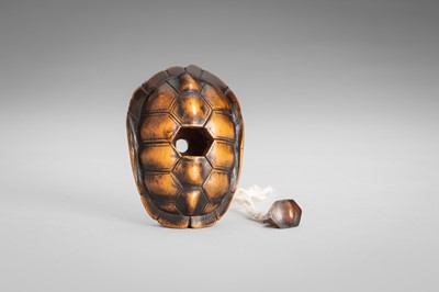 Lot 389 - MASATOMO: A WOOD NETSUKE OF A TORTOISE