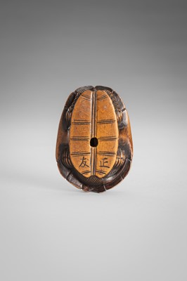 Lot 389 - MASATOMO: A WOOD NETSUKE OF A TORTOISE