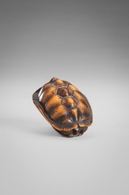 Lot 389 - MASATOMO: A WOOD NETSUKE OF A TORTOISE