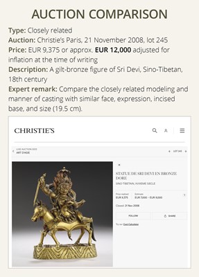 Lot 16 - A GILT BRONZE FIGURE OF SRI DEVI, PALDEN LHAMO, TIBET, 18TH CENTURY