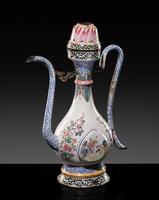Lot 159 - A CANTON ENAMEL ‘MAGU’ EWER AND COVER, 18TH CENTURY