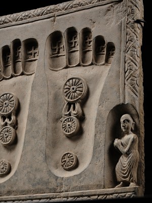 Lot 187 - A SCHIST RELIEF OF THE FOOTPRINTS OF BUDDHA,