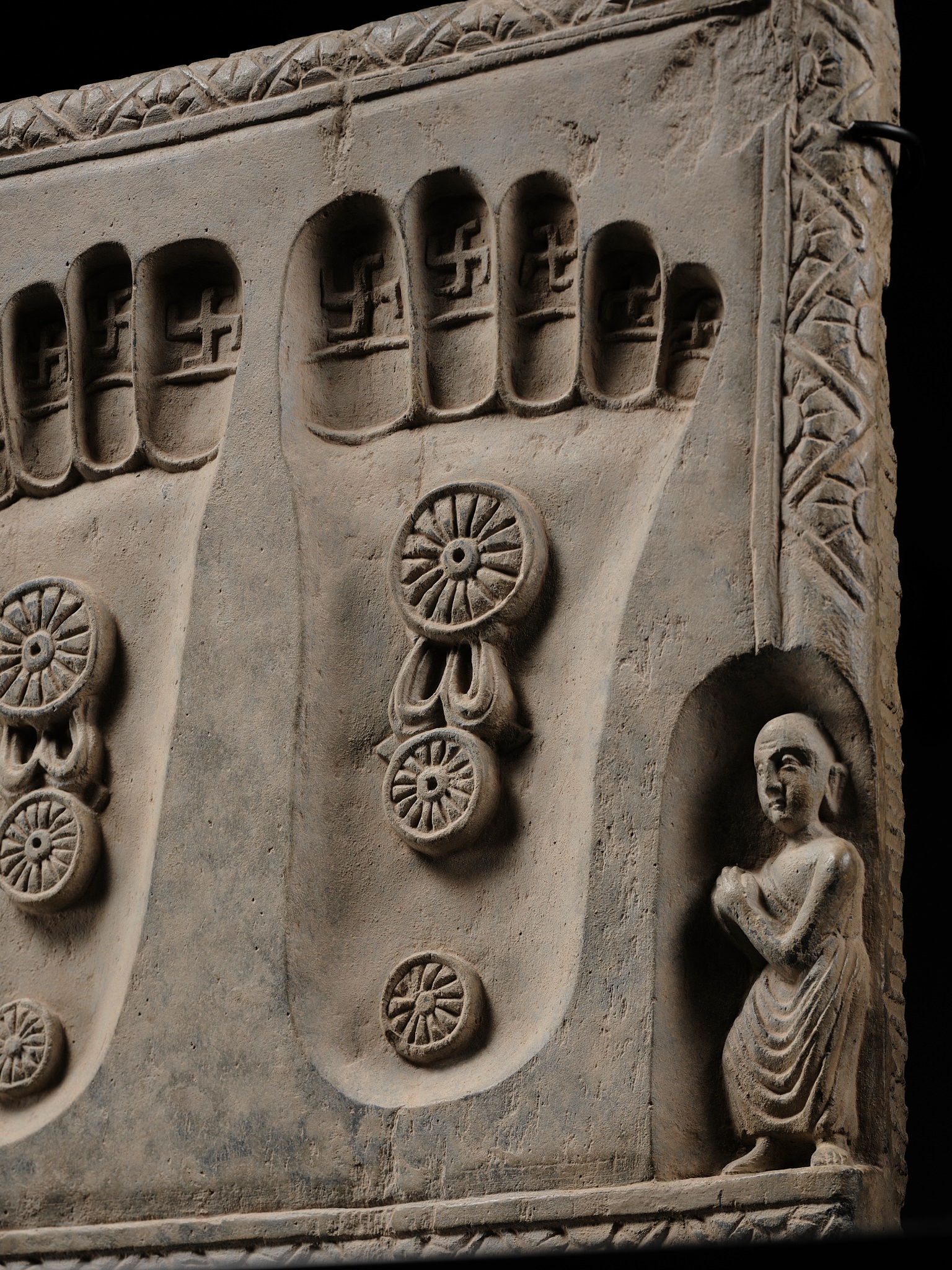 Lot 187 - A SCHIST RELIEF OF THE FOOTPRINTS OF BUDDHA,
