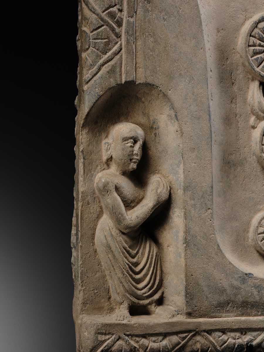 Lot 187 - A SCHIST RELIEF OF THE FOOTPRINTS OF BUDDHA,