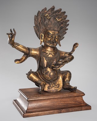 Lot 816 - A LARGE GILT BRONZE FIGURE OF MAHAKALA