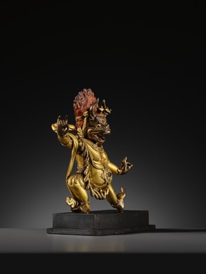 Lot 348 - A GILT BRONZE FIGURE OF YAMA DHARMARAJA, QING DYNASTY, 18TH CENTURY
