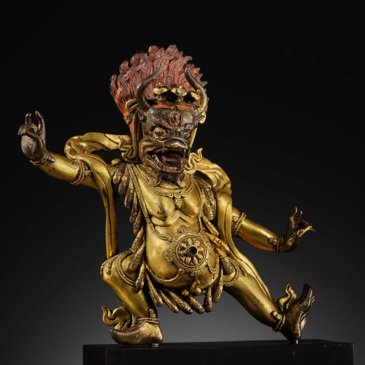 Lot 348 - A GILT BRONZE FIGURE OF YAMA DHARMARAJA, QING DYNASTY, 18TH CENTURY
