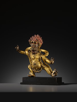 Lot 348 - A GILT BRONZE FIGURE OF YAMA DHARMARAJA, QING DYNASTY, 18TH CENTURY
